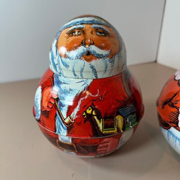 Set of 2 Vintage Mrs & Santa Claus Britol Ware Roly Poly Tobacco Tins Christmas - Picture 6 of 10